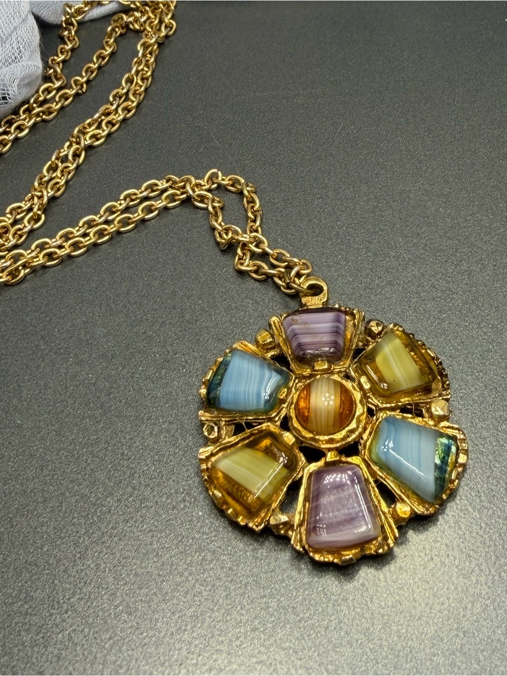 Vintage Celtic Stone Pendant Gold tone